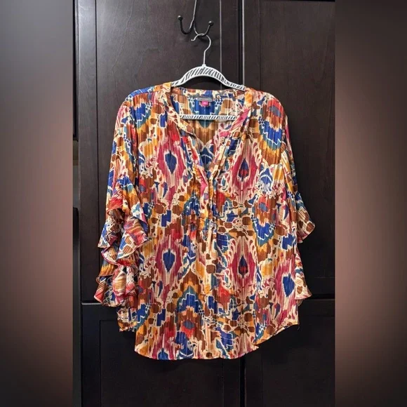 Vince Camuto Colorful Ruffle Sleeve Blouse - Picture 4 of 7